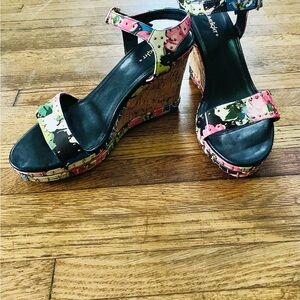 Limelight Floral Print Cork Wedge Sandals